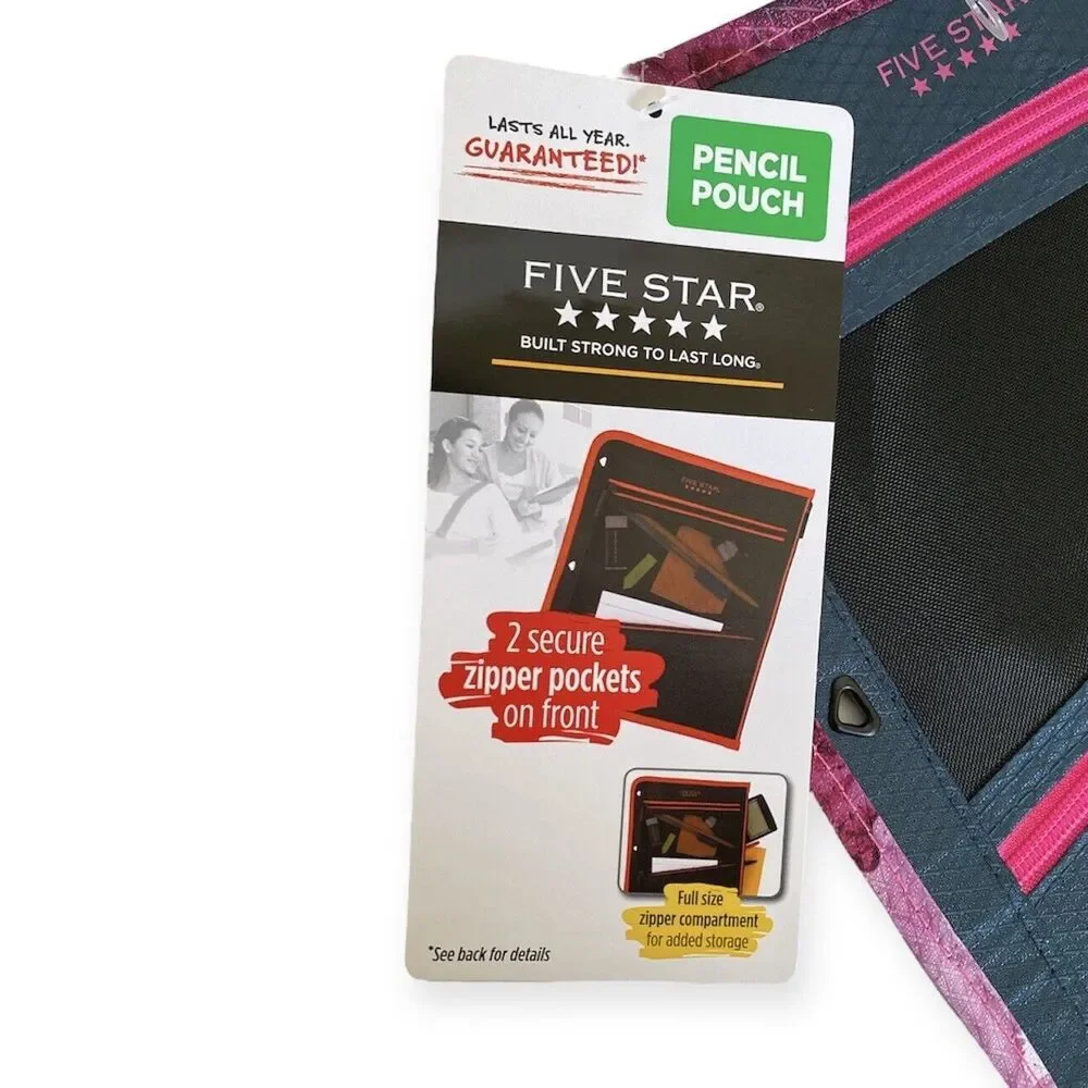 MEAD FIVE STAR Durashield Pen Pencil Pouch for Binder Zippered Blue Pink NEW